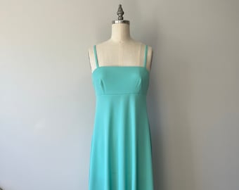 Türkises Vintage Kleid / Boho Maxi Style / 70er Jahre Langes bequemes Kleid / Lässiges Kleid / Urlaubskleidung / Türkis Sommerkleid