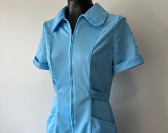 Vintage Uniform Suit / Two Piece Nurse Outfit / Rich Baby Blue Colour / Server Receptionist Assistant Uniform / 60s 70s Suit / Canada Made