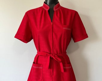 Red Vintage Uniform / Vintage Suit / Nurses Uniform / Canadian Made Uniforms / Red Server Two Piece / White Trim