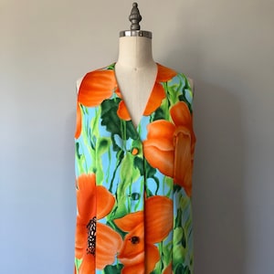 Vibrant Floral Go Go Dress / Vintage 60s Mod Dress / Orange Flower Top / Vintage Vacation Wear / Spring Summer Beach Dress