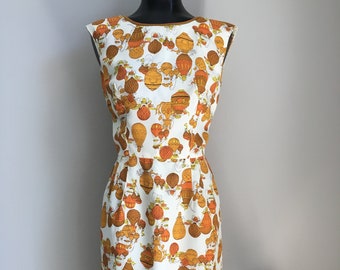 Heteluchtballon patroon / Vintage jaren '50 jurk / Rockabilly / Pin Up Style / Oranje gele kleuren / VTG Wiggle Jurken / Lente jurken / Cadeau