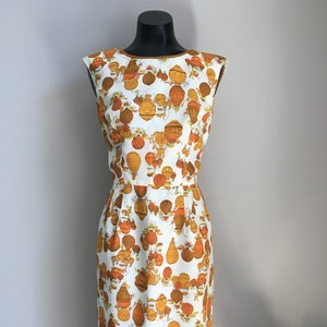 Heteluchtballon patroon / Vintage jaren '50 jurk / Rockabilly / Pin Up Style / Oranje gele kleuren / VTG Wiggle Jurken / Lente jurken / Cadeau afbeelding 1