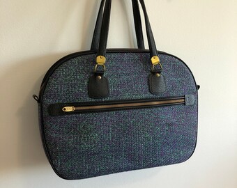 Vintage 70s Tweed Handbag, Purple Green Business Bag