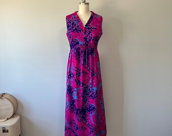 Vintage Hawaiian Maxi Dress, Boho Paisley Floral 70s Style