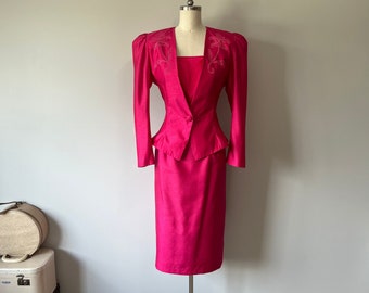 Conjunto rosa vintage de los 80: blazer y falda