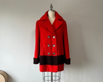 70s Hudson’s Bay Coat / Vintage Point Blanket Jacket / Fall Winter Red Wool Coat / Double Breasted Style Jacket / Gifts