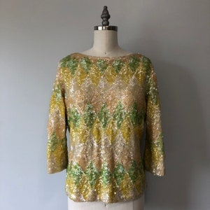 Sequin Vintage Cardigan: Wool Blend, 60s Party Jacket (Size M)