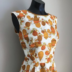 Heteluchtballon patroon / Vintage jaren '50 jurk / Rockabilly / Pin Up Style / Oranje gele kleuren / VTG Wiggle Jurken / Lente jurken / Cadeau afbeelding 2