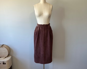 Corduroy Vintage Skirt / Mauve Maroon Coloured 80s Skirt / Pockets / Thick Fall Vintage Cord / Pencil Skirt / Gifts