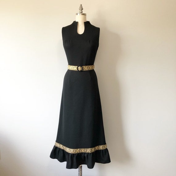 Classy Black Vintage Dress / Gold Detailing / Gold