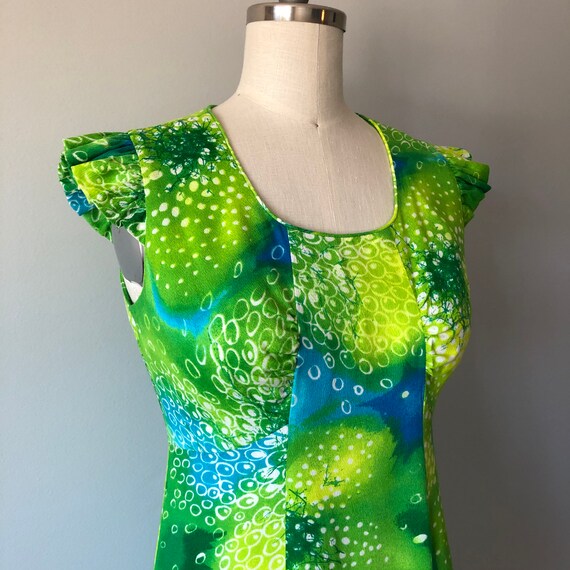 Vintage Hawaiian Dress / Maxi Dress / Green Blue W