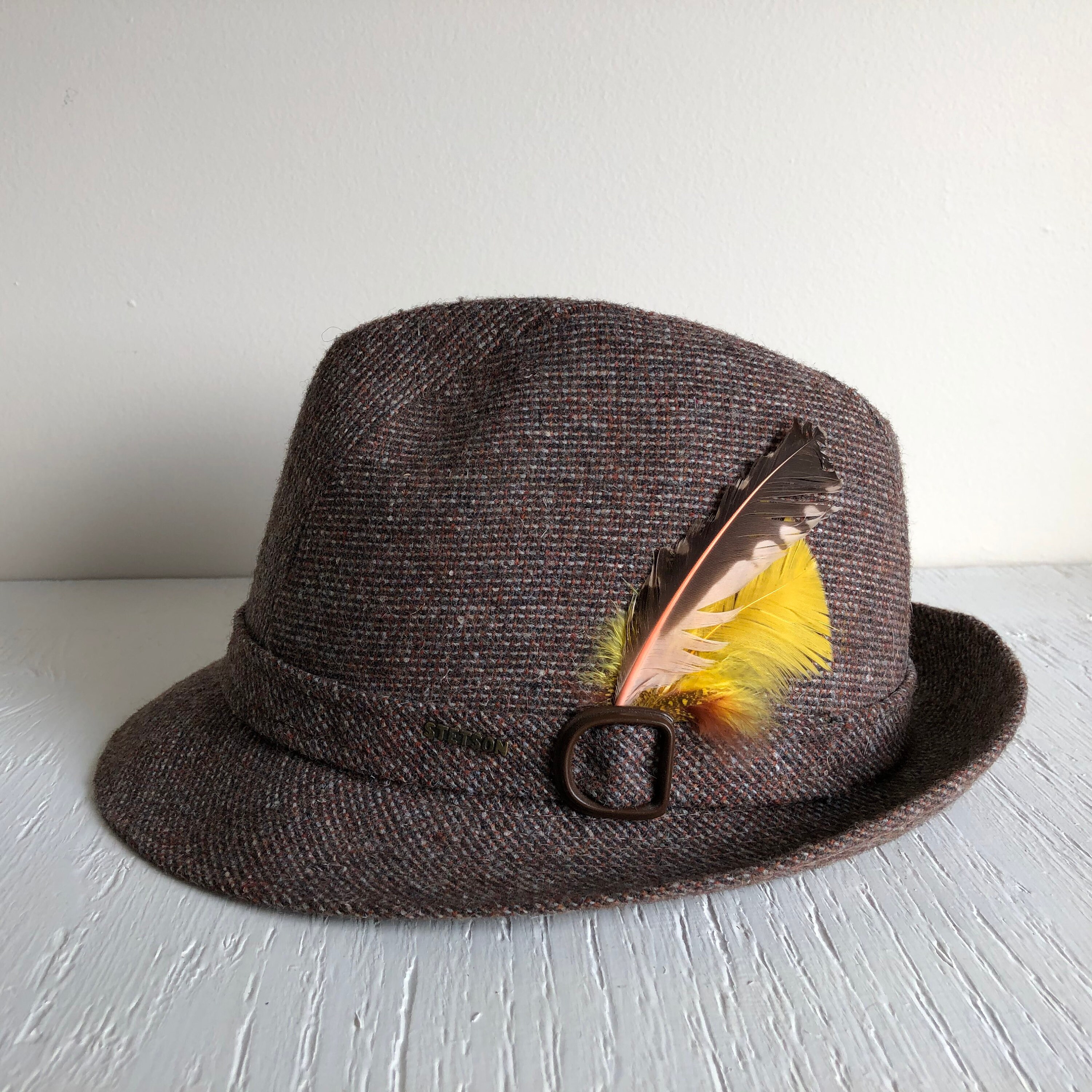 Vintage Stetson Fedora Hat: Brown Tweed Wool With Feather - Etsy