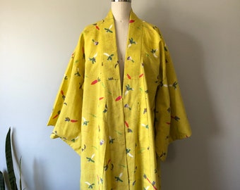 Yellow Vintage Kimono / Lounge Wear / Carrot Turnip Pattern / Gardener Robe / Festival Wear / House Robe / Japanese Kimono / Festival Kimono