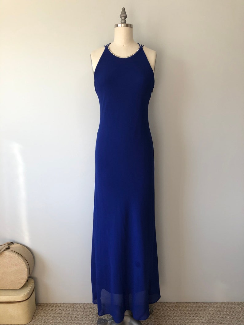 Vibrant Blue Evening Gown / Long Vintage 80s Dress / Diamond Detailing / Elegant Blue Vintage Gown / Vintage Wedding / Vintage Evening Gown image 8