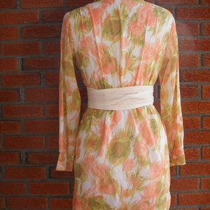 1960s High Fashion / Mini Dress / Vintage Floral Dress / Peach,Green and White Coloring / 60 Vintage / Day Dresses image 9