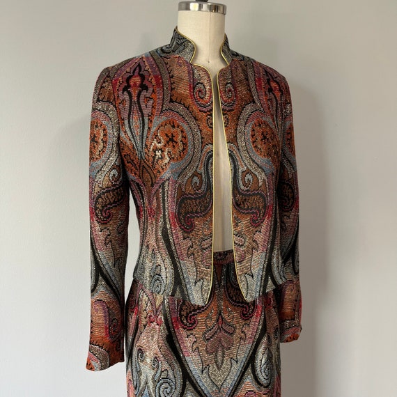 Vintage 80s Suit / Vibrant Metallic Fabric / Two … - image 3