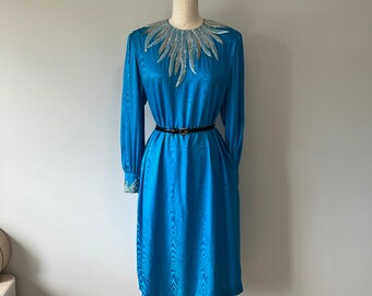 Seide Blau 80er Jahre Kleid / High Fashion Abendkleid / Glasperlen Detaillierung / Holt Renfrew Vintage Kleid / Sexy Classy Vintage / Versteckte Taschen