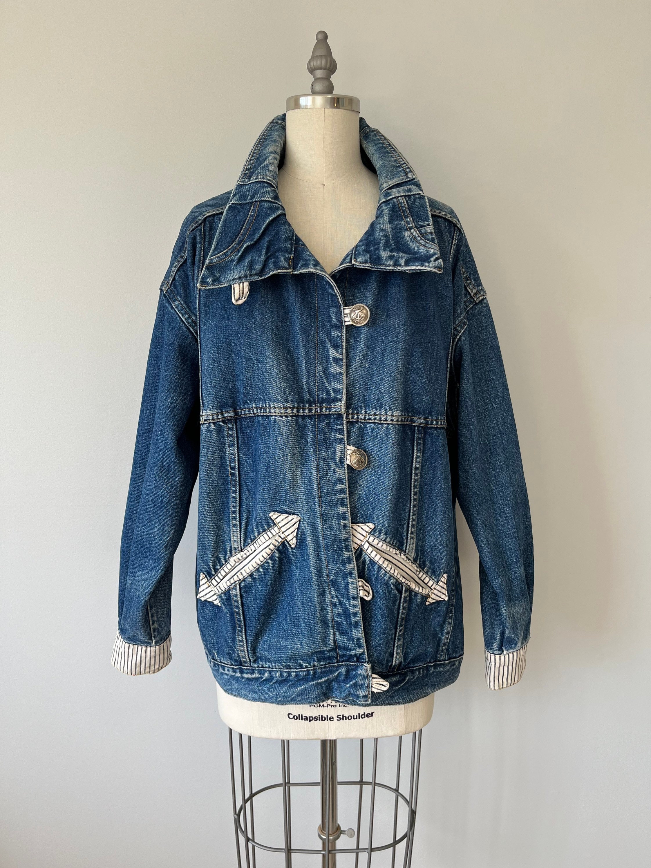 Jean Vintage Jacket / Striped Detailing / Nautical Style