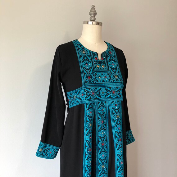 Vintage Boho Dress / Mod Style / Black Turquoise W