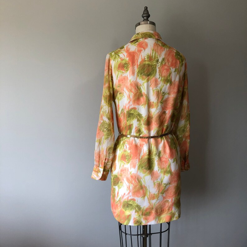 1960s High Fashion / Mini Dress / Vintage Floral Dress / Peach,Green and White Coloring / 60 Vintage / Day Dresses image 8