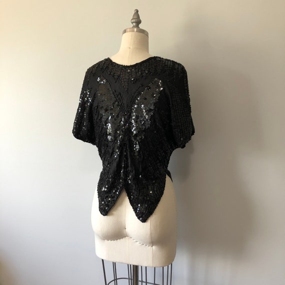 Black Butterfly Blouse / Vintage 80s Tops / Beade… - image 3