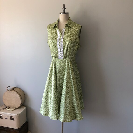 Green Handmade Day Dress / Handmade Vintage 60s D… - image 9