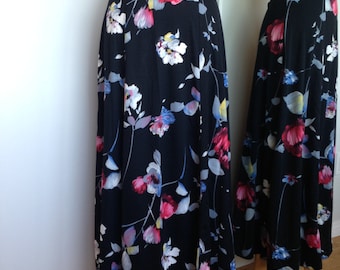 Beautiful Spring Summer Skirt / Light Weight / Artistic Floral Skirt / Black With Multicoloured Flowers / Boho Long Skirts