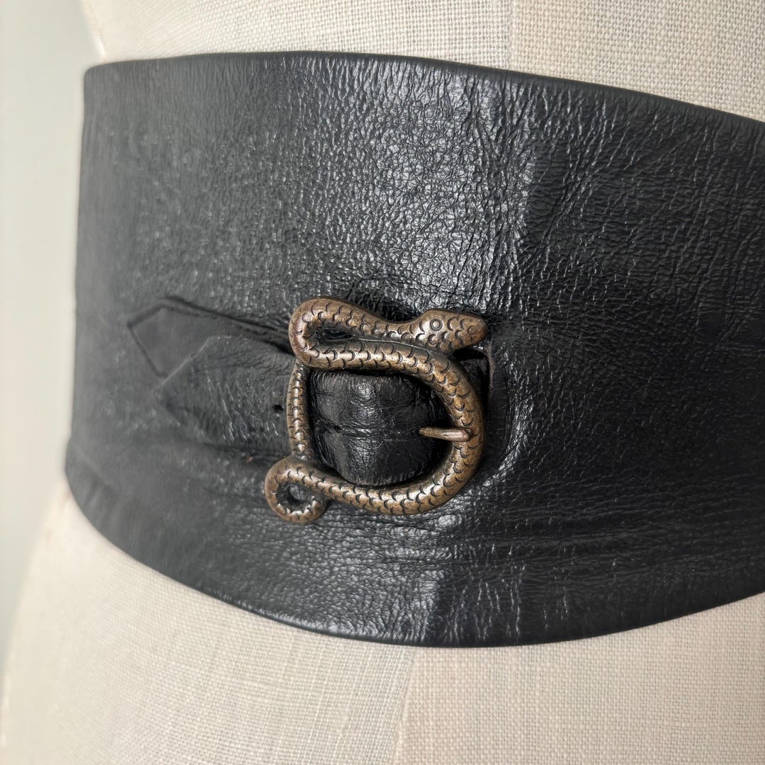 Vintage Black Leather Belt With Snake Buckle (XS/S) - Etsy display picture 1