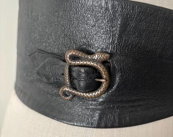 Vintage Morris Moskowitz Black Reptile Leather Scale Buckle 