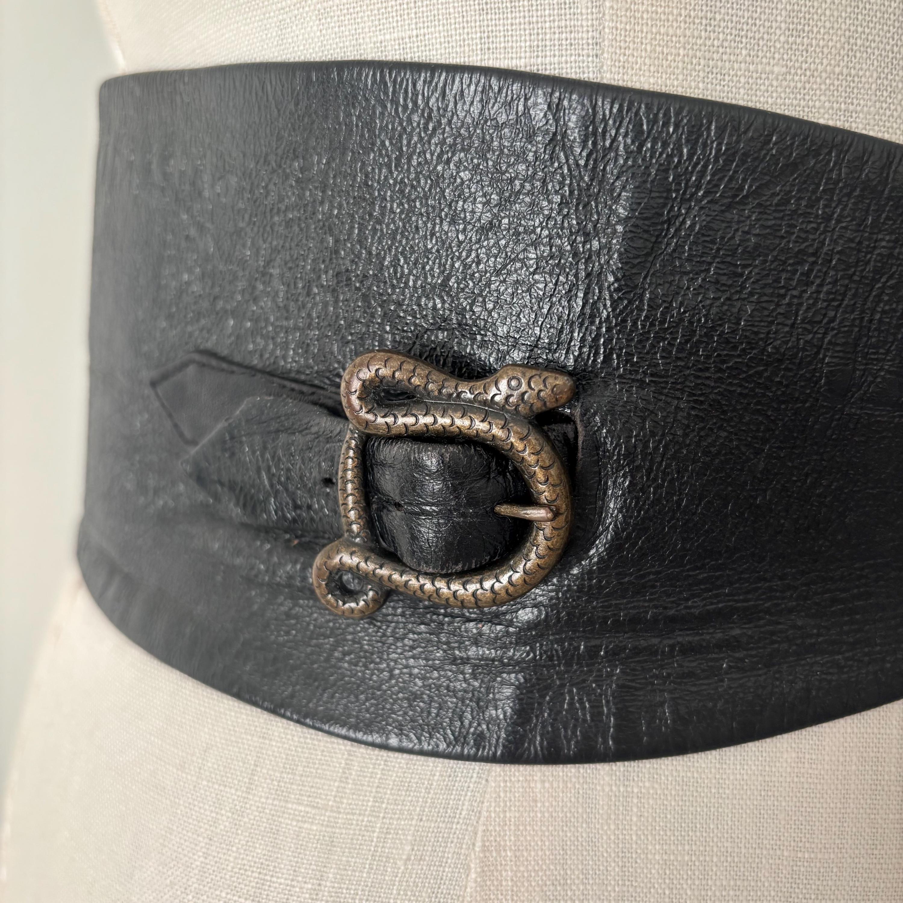 Vintage Black Leather Belt With Snake Buckle (XS/S) - Etsy display picture 1
