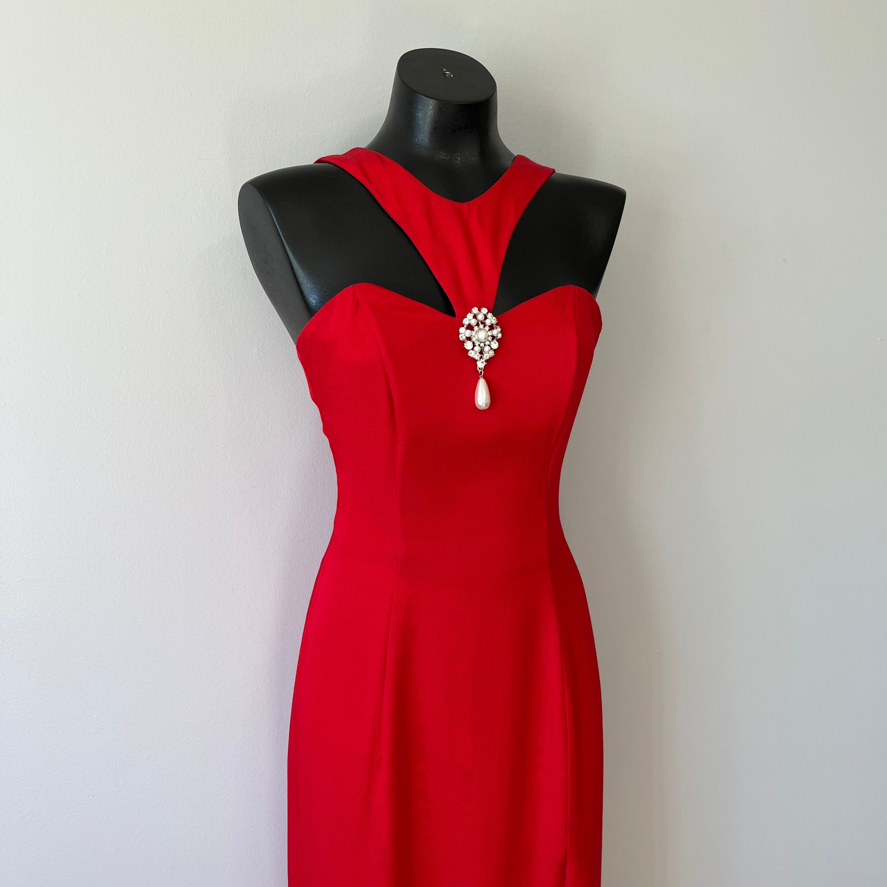 Red Vintage Gown with Train and Decorative Buttons main image 1