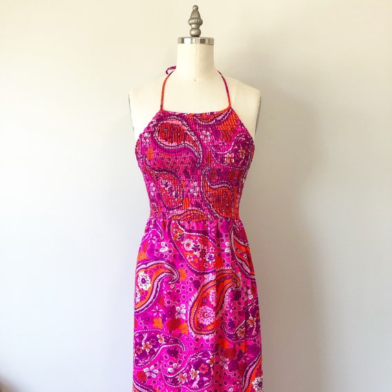 Vintage 70s Paisley Dress: Handmade Hawaiian Boho Summer Dress, Size S