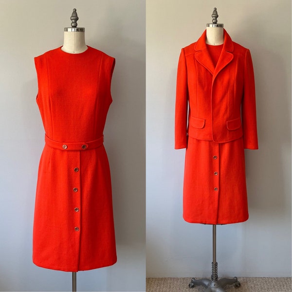 Orange Vintage Suit / 60s Dress with Matching Jacket / Vintage Day Outfit / Classy Rockabilly Suit / Unique Gifts