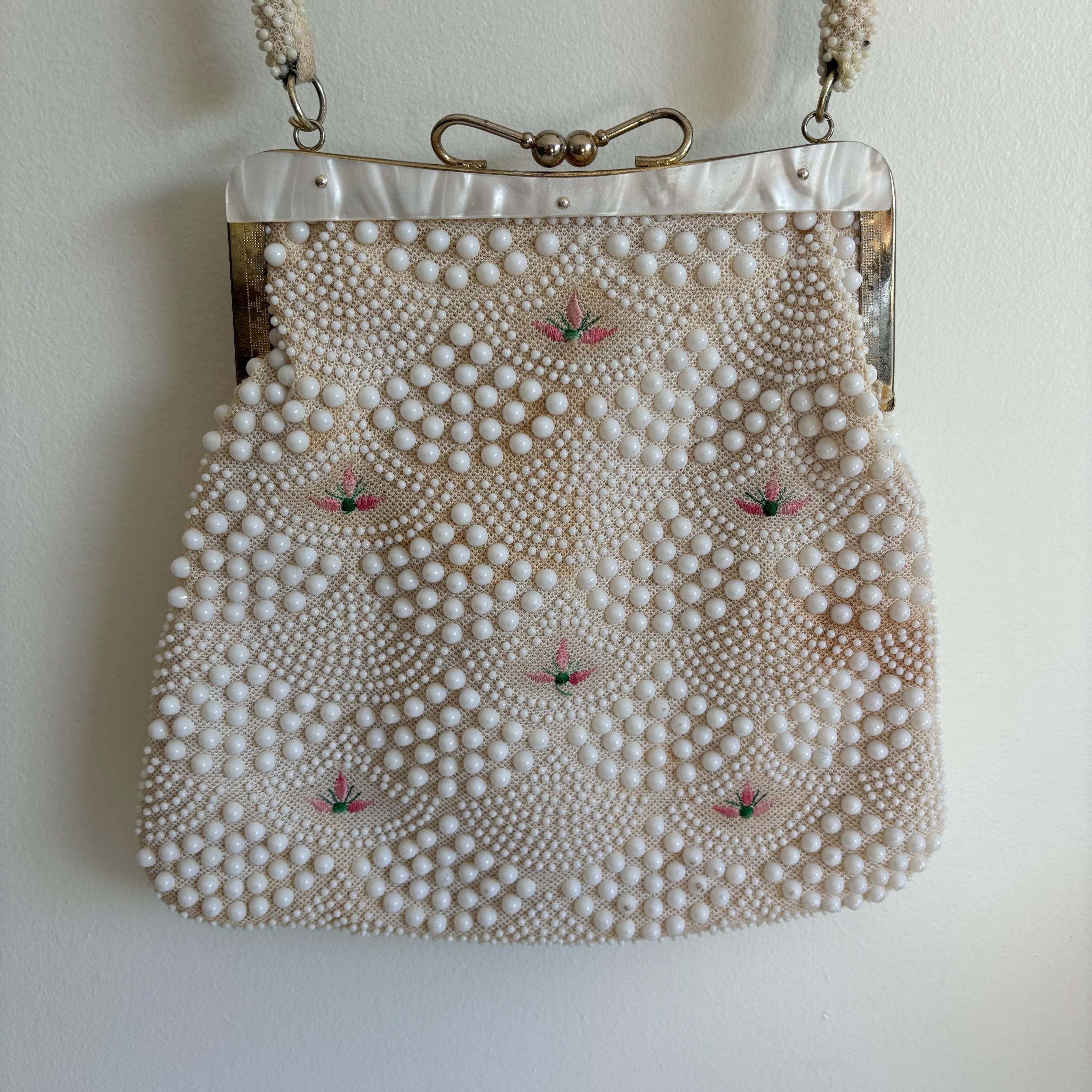 アメリヴィンテージ L BALL BEADS BAG Vintage 60s Pearl Beaded Handbag, Floral Detail - Etsy