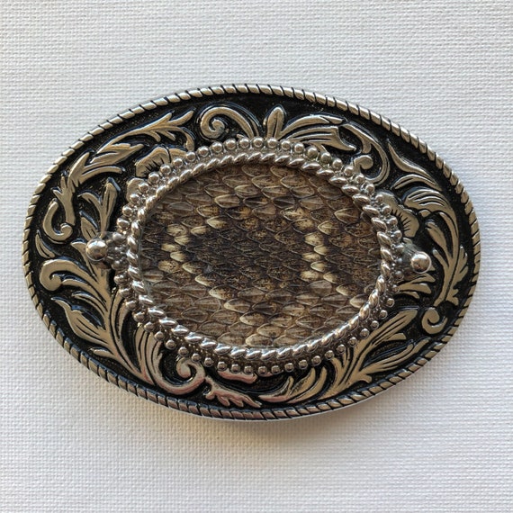 Vintage 70s Snake Skin Belt Buckle, Silver Plated Western  display picture 3