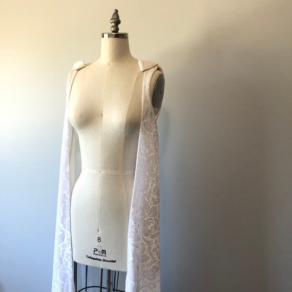 Vintage Wedding Cape / Floral White Velvet Cape /… - image 8