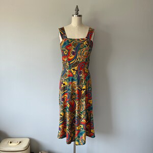 Handgemachtes Vintage Kleid / Buntes Abstraktes Muster / Vintage Frühes 80er Kleid / Leichtes Sommerkleid / Boho Gartenkleid / Tageskleid