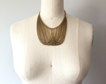 Vintage Gold Necklace / Multi Chain Necklace / Gold 70s Jewelry / Vintage Jewelry Design