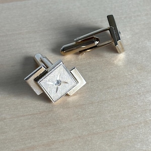 Gold Diamond Cufflinks / Mid Century Mens Jewelry / Vintage Wedding Accessories / 50s Cufflinks / Rockabilly Style / Rockstar Accessories
