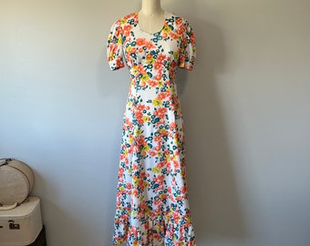 Floral Boho Dress / Long Spring Flower Dress / Cottagecore Style / Vintage 70s Dress / Garden Party Dress / Vacation Wear