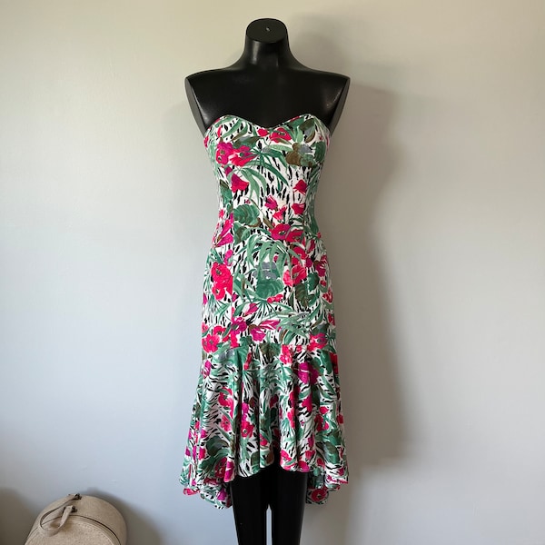 Floral Vintage Dress / Strapless 80s Dress / High Fashion Vintage / Vintage Wedding Clothing / Vacation Dresses / Salsa Dress