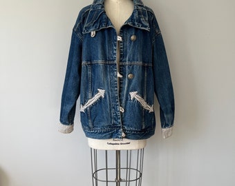 Jean Vintage Jacket / Striped Detailing / Nautical Style