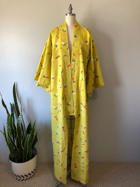 Yellow Vintage Kimono / Lounge Wear / Carrot Turn… - image 8