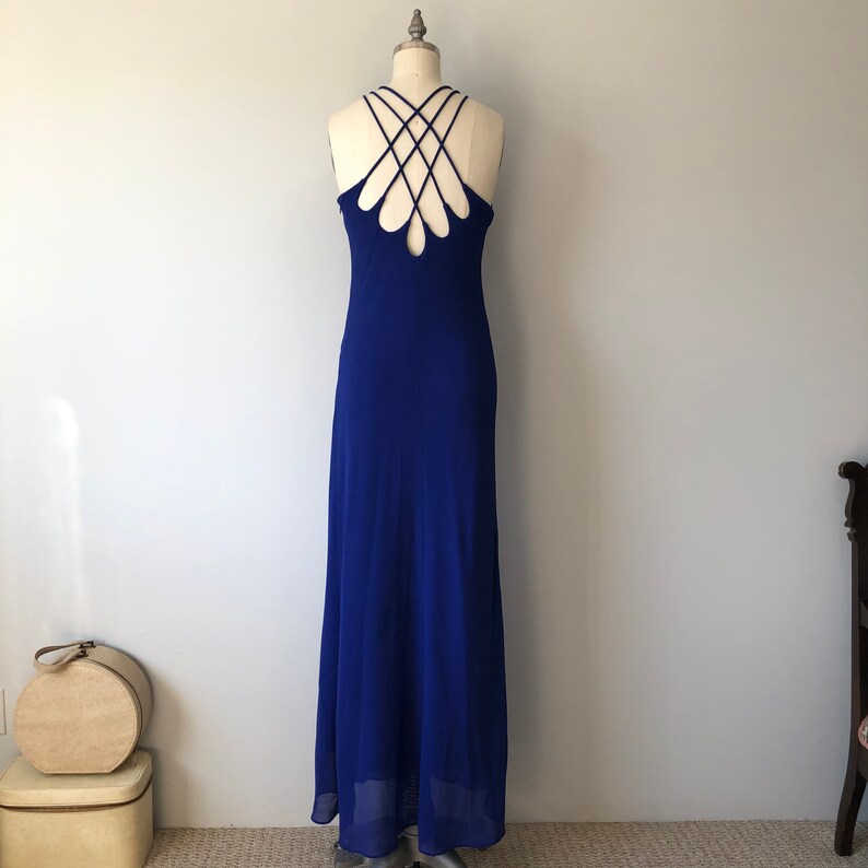 Vibrant Blue Evening Gown / Long Vintage 80s Dress / Diamond Detailing / Elegant Blue Vintage Gown / Vintage Wedding / Vintage Evening Gown image 7