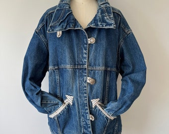 ジャケット・アウター vintage jeansjacket Jean Vintage Jacket / Striped Detailing / Nautical Style