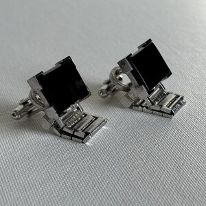 Vintage JC Cufflinks, Black Glass Stone, Mid-Century Mens Accessories