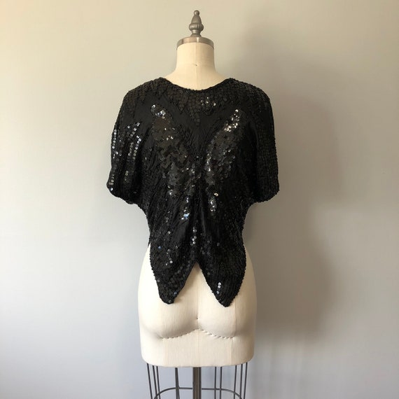 Black Butterfly Blouse / Vintage 80s Tops / Beade… - image 9