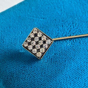 Diamond Tie Pin / Vintage Blazer Pin / Wedding Jewelry Accessories / Gold Pin With Glass Diamonds / Mens Tie Suit Pin / Mens Suit Pins