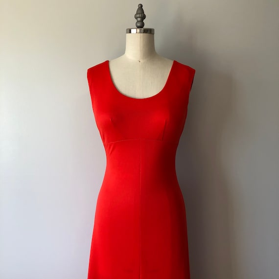 Orange Red Sexy Dress Long Comfortable Vintage Dress Boho 70s