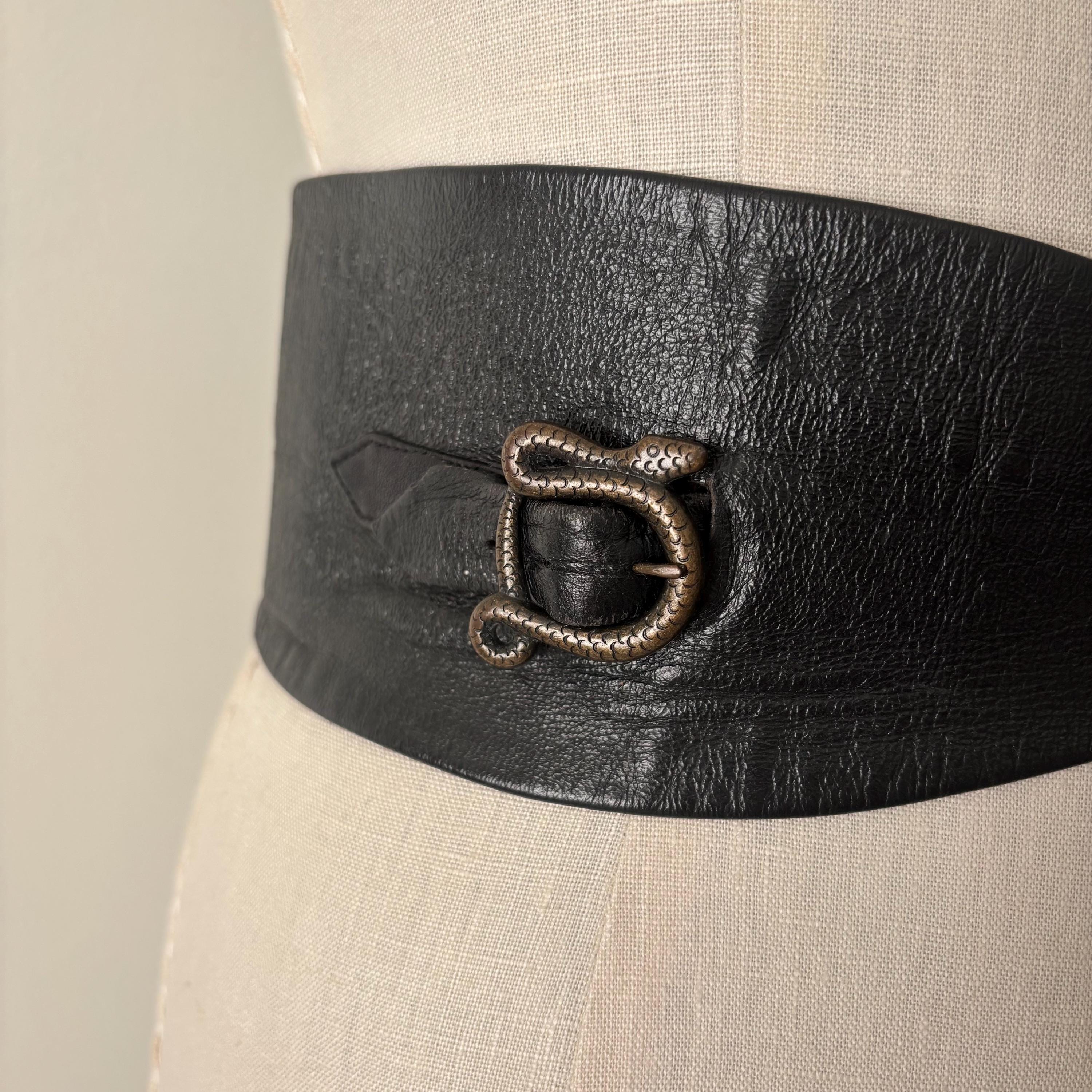 Vintage Black Leather Belt With Snake Buckle (XS/S) - Etsy display picture 2